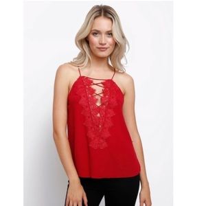 Abelline red lace tank top